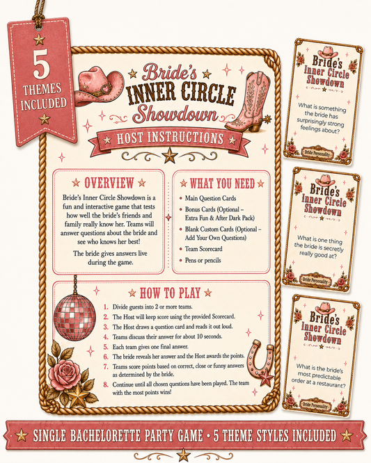 Bride’s Inner Circle Showdown Single Printable Bachelorette Game - 5 Different Themes