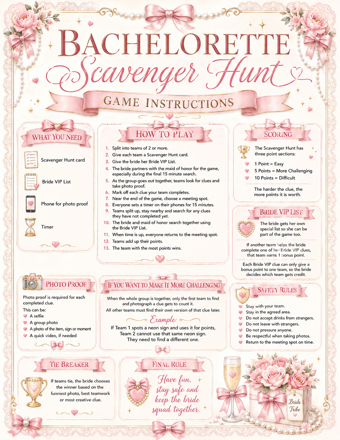 Scavenger Hunt Single Printable Bachelorette Game - 5 Different Themes