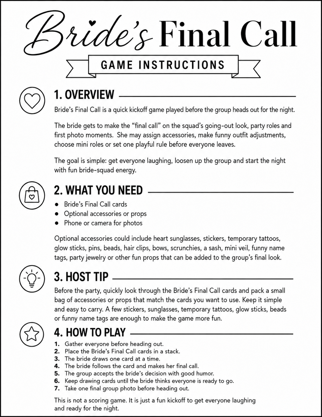 Bride’s Final Call Single Printable Bachelorette Game - 5 Different Themes
