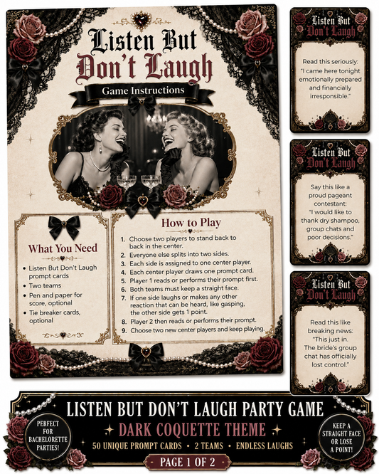 Listen But Don’t Laugh Single Printable Bachelorette Game - 5 Different Themes