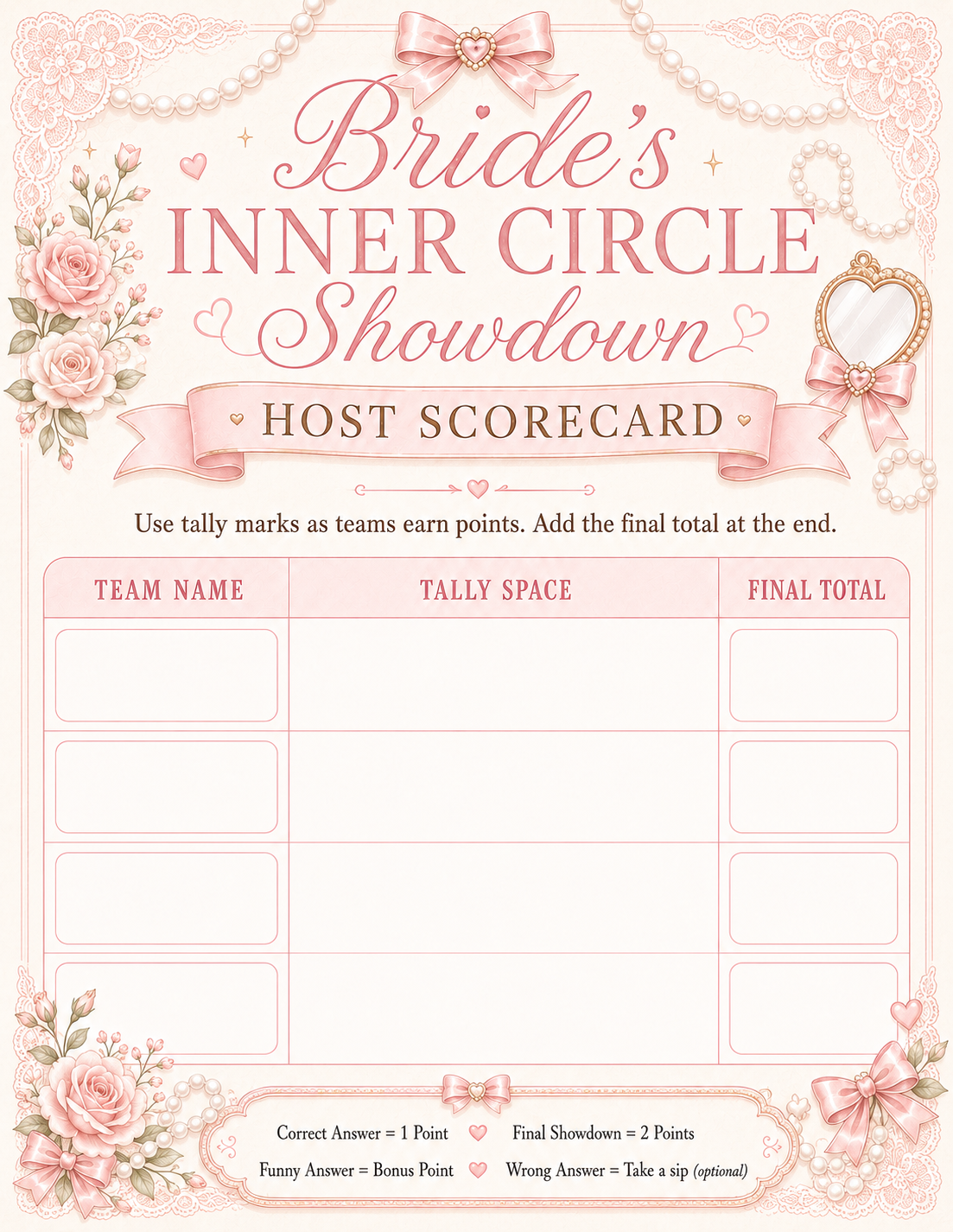 Bride’s Inner Circle Showdown Single Printable Bachelorette Game - 5 Different Themes