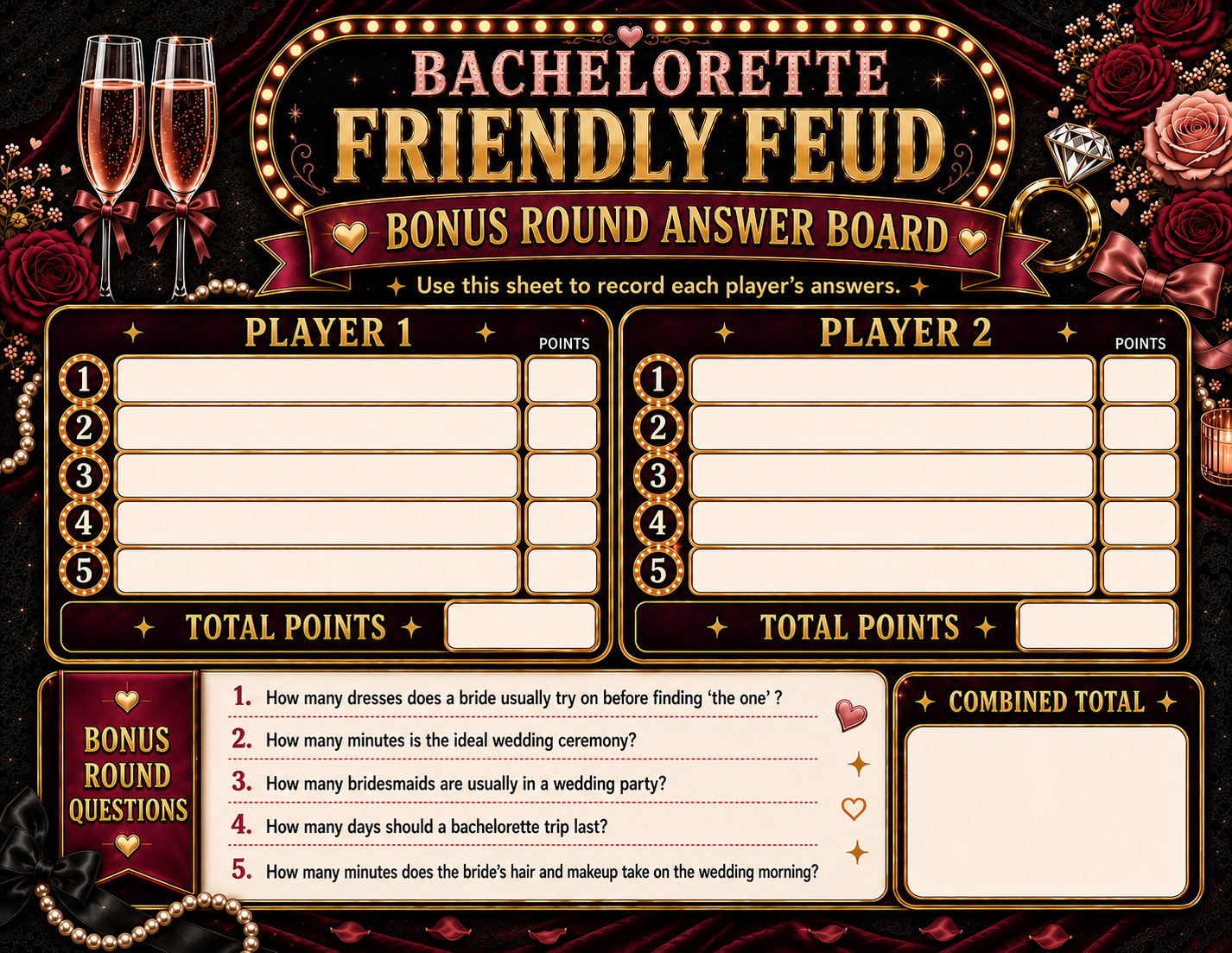 Friendly Feud Single Printable Bachelorette Game