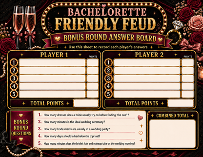 Friendly Feud Single Printable Bachelorette Game