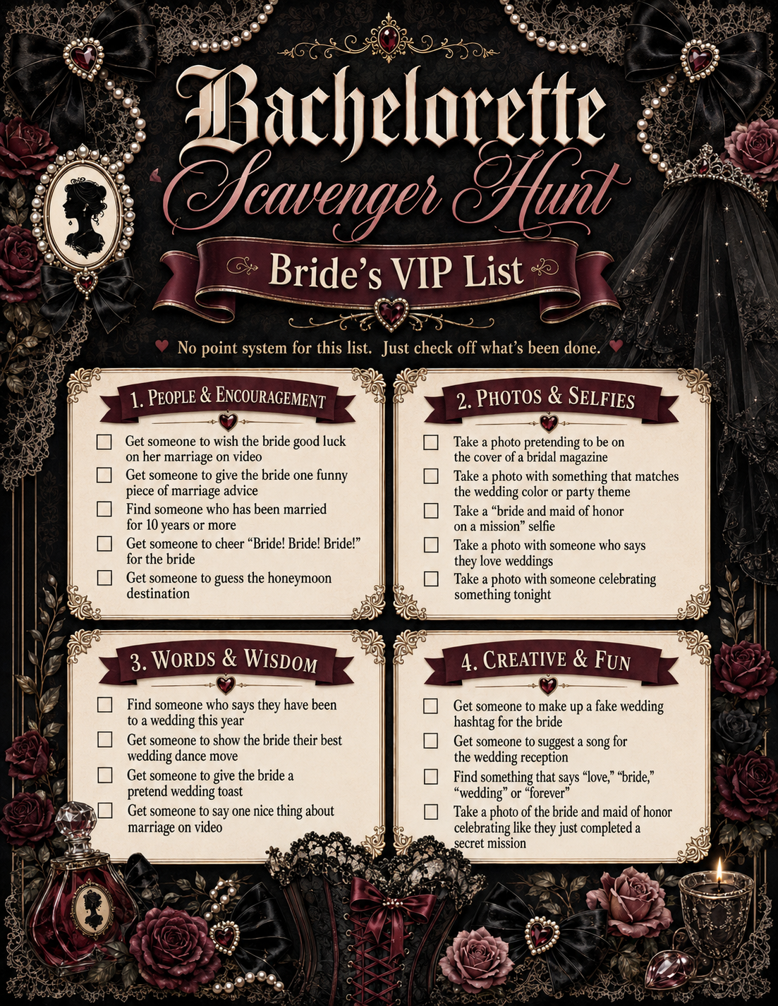 Scavenger Hunt Single Printable Bachelorette Game - 5 Different Themes