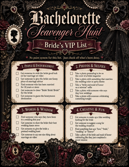 Scavenger Hunt Single Printable Bachelorette Game - 5 Different Themes