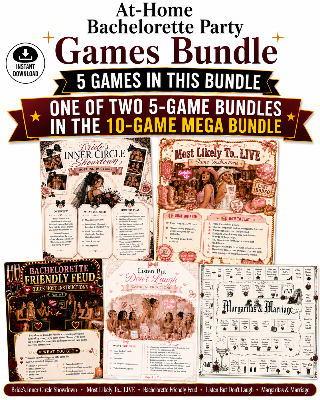 The COMPLETE Bachelorette Party - 10 GAME BUNDLE!!! - 5 Themes Per Game