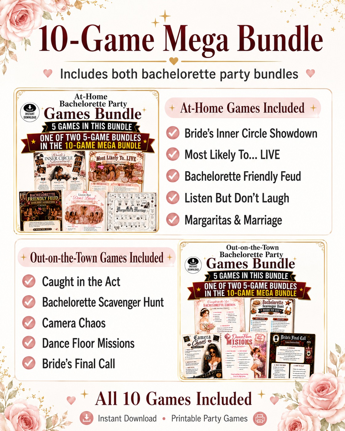 The COMPLETE Bachelorette Party - 10 GAME BUNDLE!!! - 5 Themes Per Game