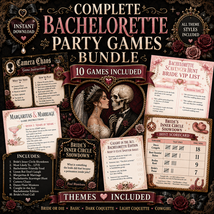 The COMPLETE Bachelorette Party - 10 GAME BUNDLE!!! - 5 Themes Per Game