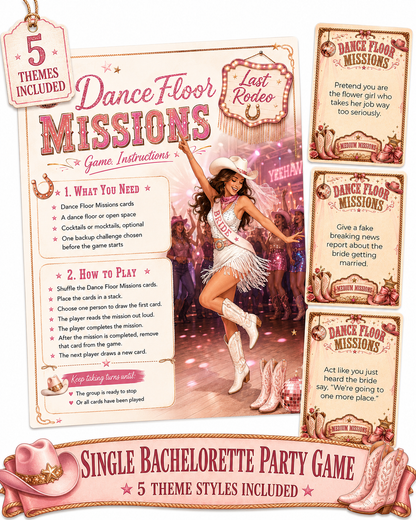 Dance Floor Missions Single Printable Bachelorette Game - 5 Different Themes