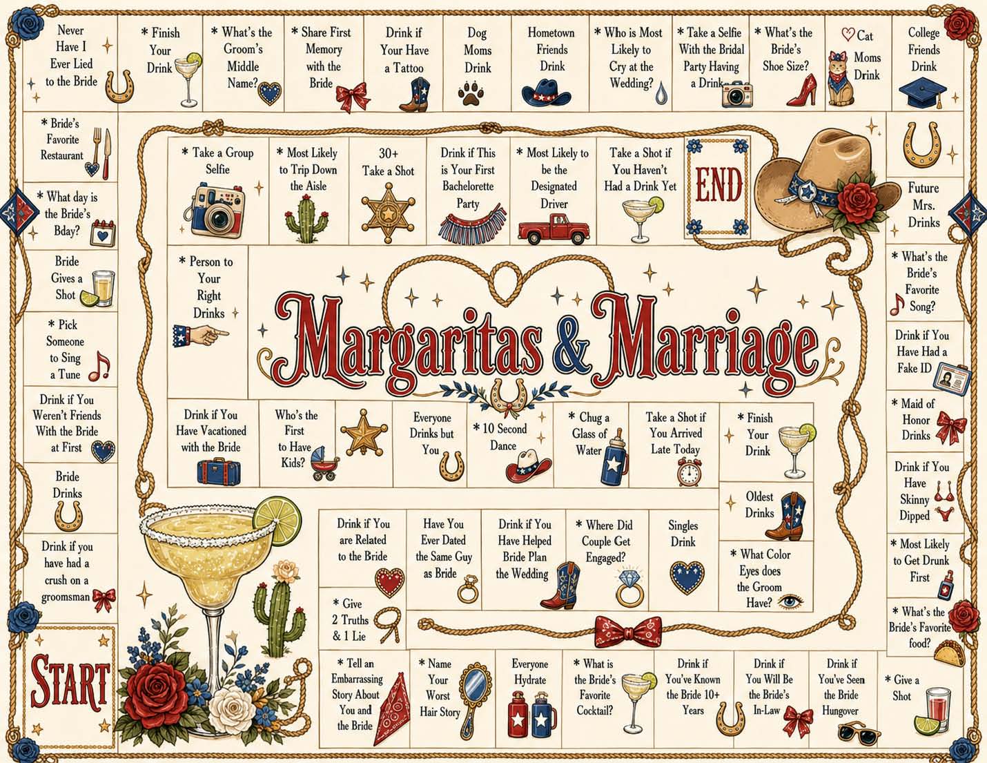 Margaritas & Marriage Board Game - Printable Bachelorette Game - 5 Different Themes