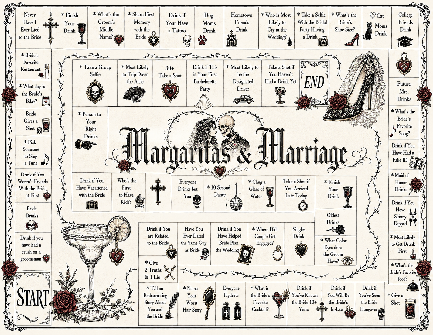 Margaritas & Marriage Board Game - Printable Bachelorette Game - 5 Different Themes