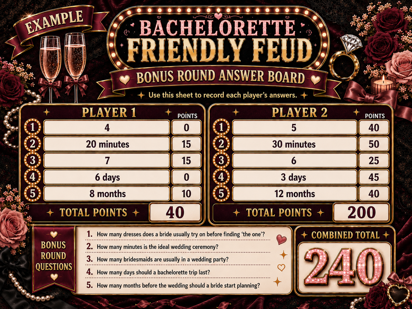 Friendly Feud Single Printable Bachelorette Game
