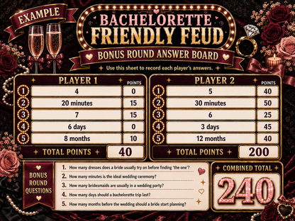 Friendly Feud Single Printable Bachelorette Game