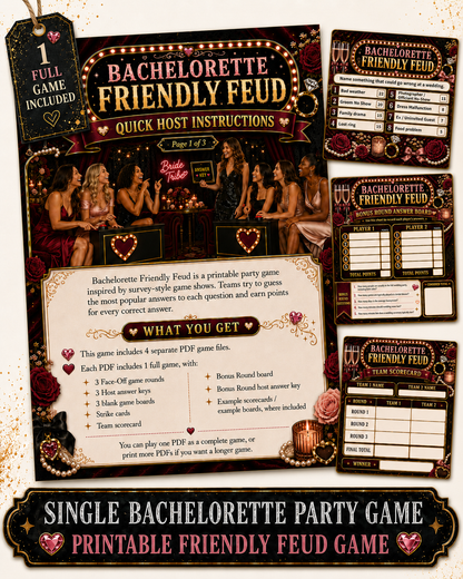 Friendly Feud Single Printable Bachelorette Game