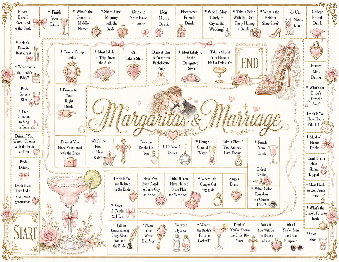 Margaritas & Marriage Board Game - Printable Bachelorette Game - 5 Different Themes