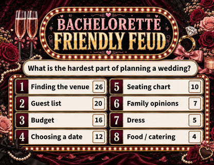 Friendly Feud Single Printable Bachelorette Game
