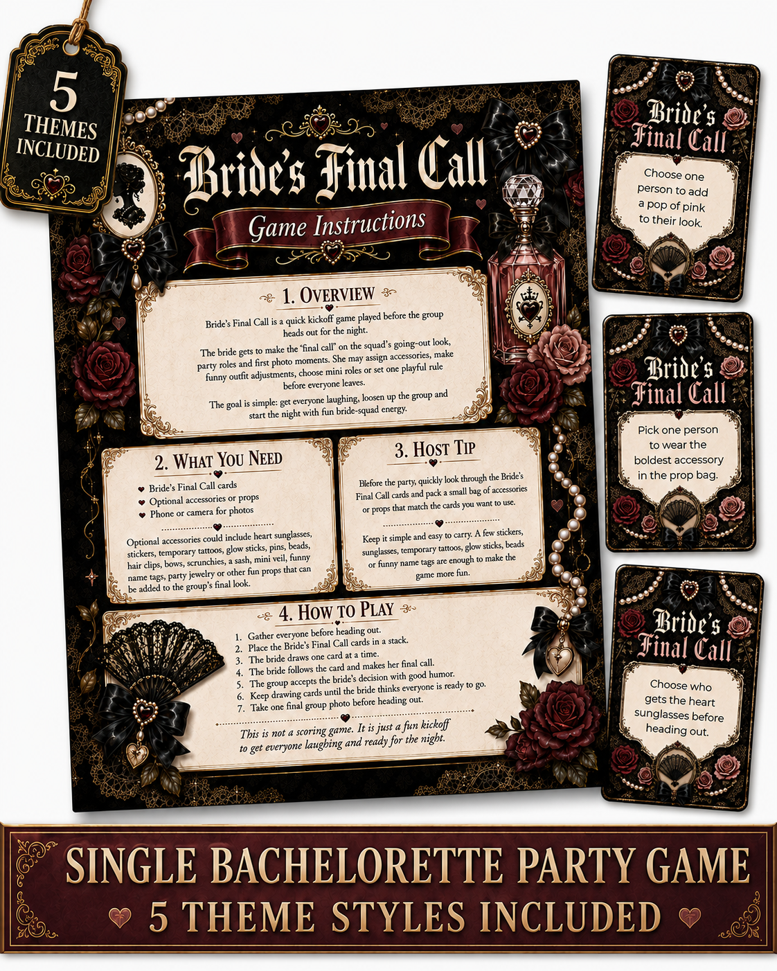 Bride’s Final Call Single Printable Bachelorette Game - 5 Different Themes