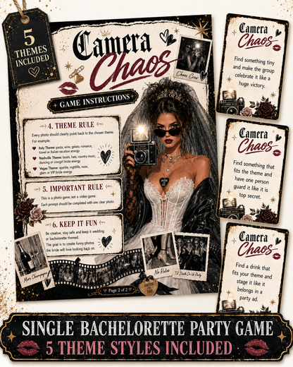 Camera Chaos Single Printable Bachelorette Game - 5 Different Themes