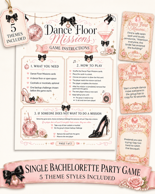 Dance Floor Missions Single Printable Bachelorette Game - 5 Different Themes