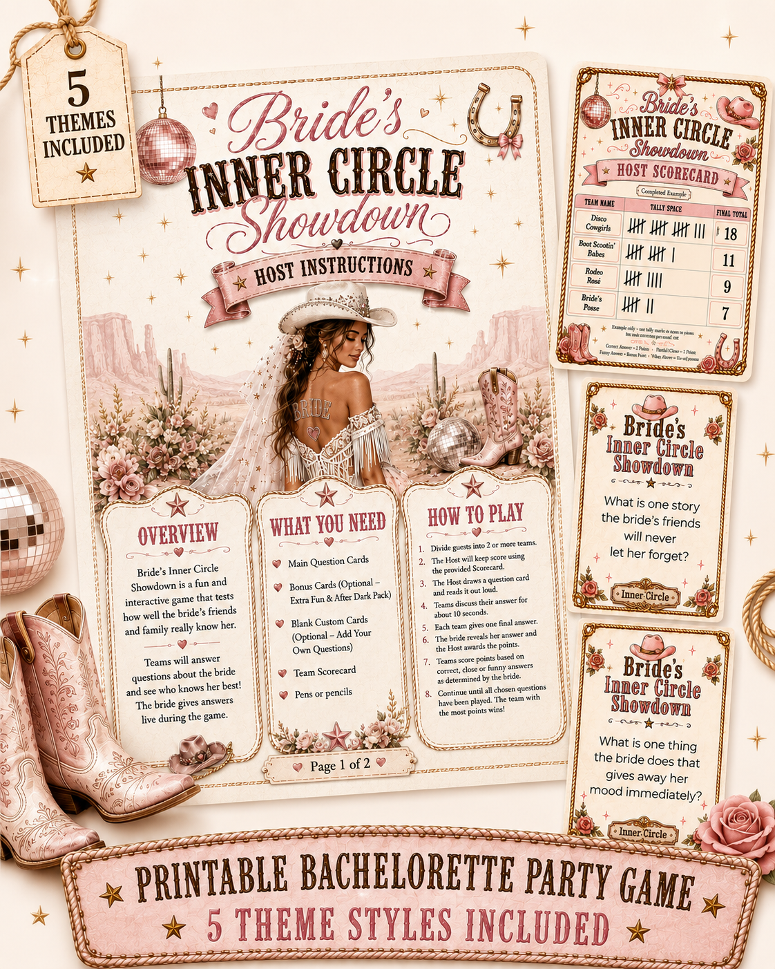 Bride’s Inner Circle Showdown Single Printable Bachelorette Game - 5 Different Themes