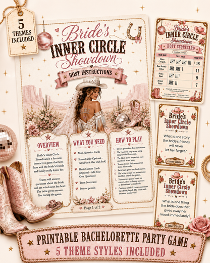 Bride’s Inner Circle Showdown Single Printable Bachelorette Game - 5 Different Themes