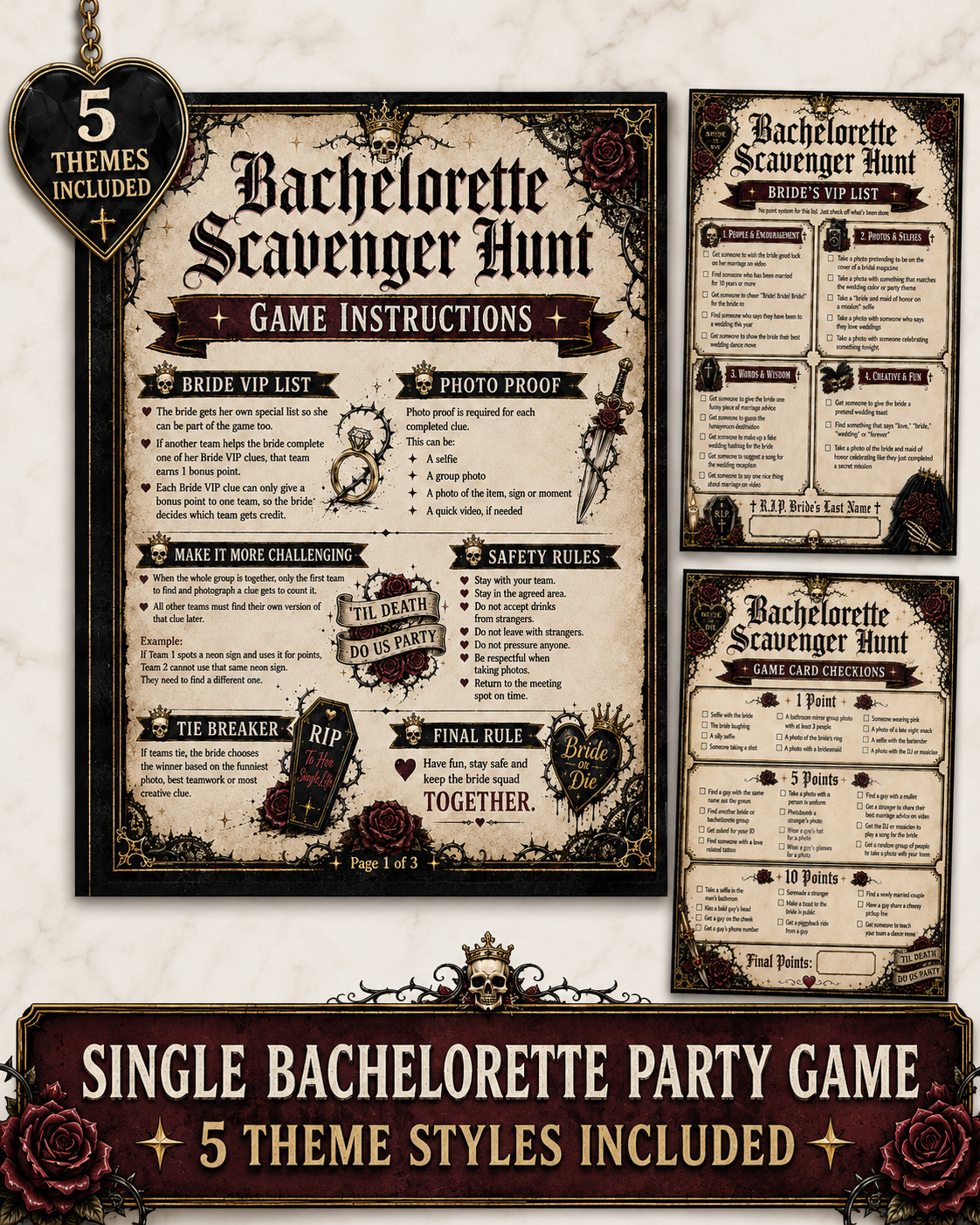 Out-on-the-Town Bachelorette Party - 5 GAME BUNDLE - 5 Themes Per Game