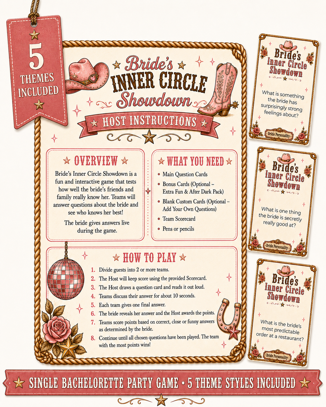 Bride’s Inner Circle Showdown Single Printable Bachelorette Game - 5 Different Themes