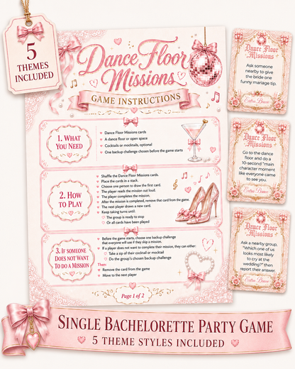 Dance Floor Missions Single Printable Bachelorette Game - 5 Different Themes