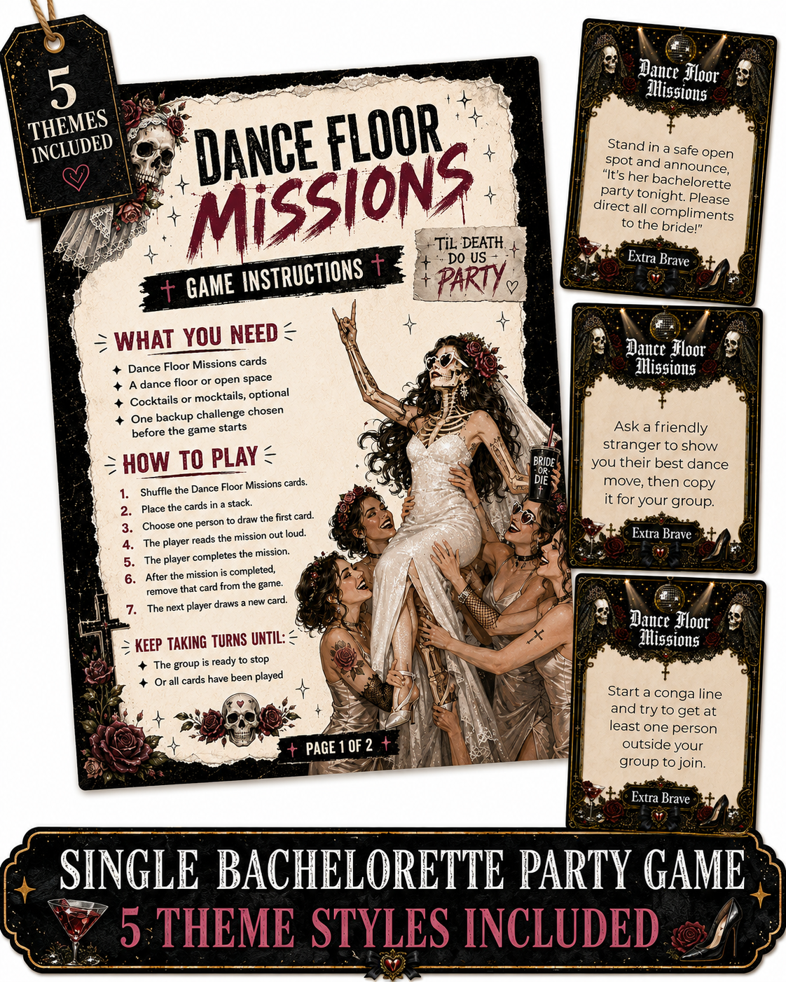 Dance Floor Missions Single Printable Bachelorette Game - 5 Different Themes