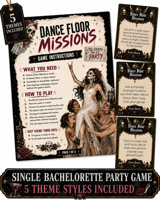 Dance Floor Missions Single Printable Bachelorette Game - 5 Different Themes