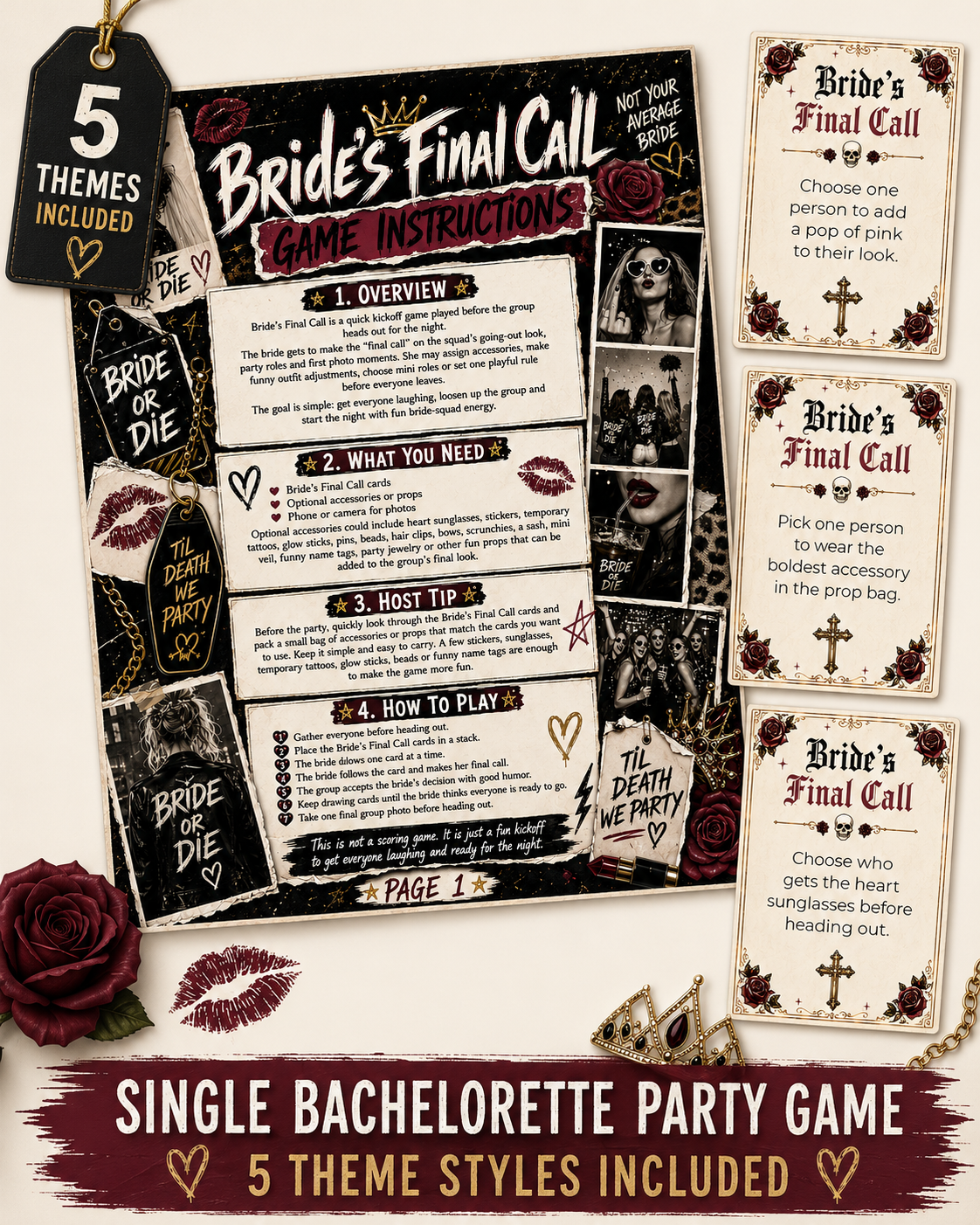 Bride’s Final Call Single Printable Bachelorette Game - 5 Different Themes
