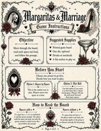 Margaritas & Marriage Board Game - Printable Bachelorette Game - 5 Different Themes