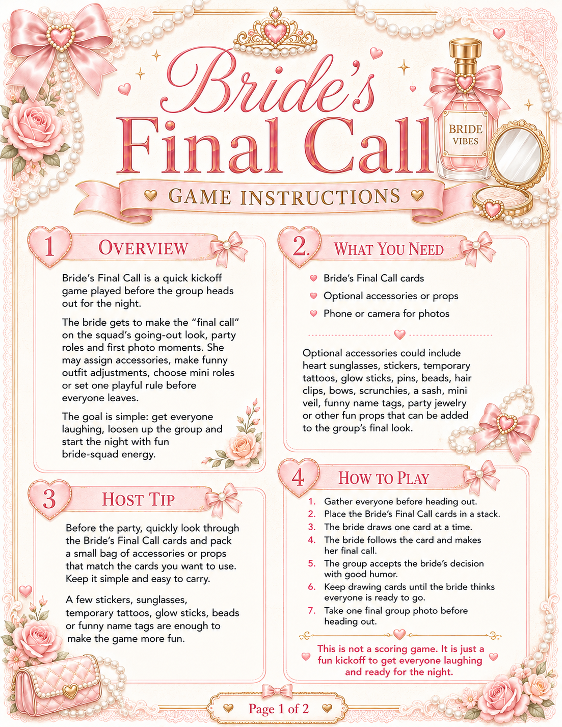 Bride’s Final Call Single Printable Bachelorette Game - 5 Different Themes