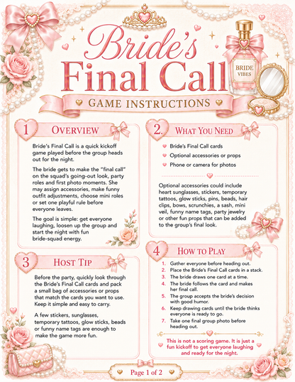 Bride’s Final Call Single Printable Bachelorette Game - 5 Different Themes