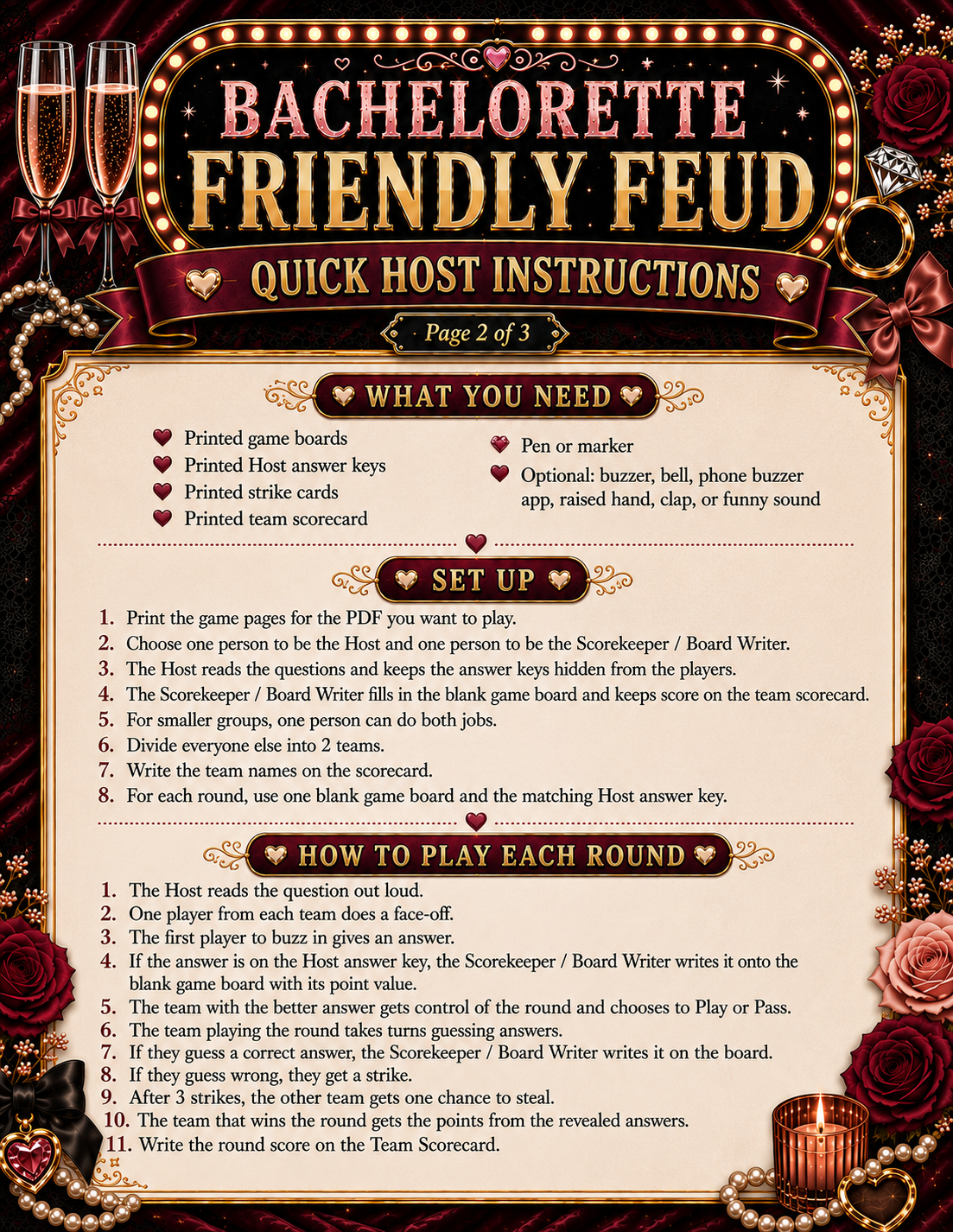 Friendly Feud Single Printable Bachelorette Game