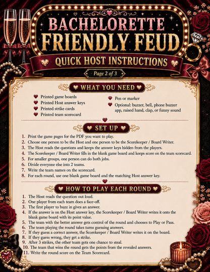 Friendly Feud Single Printable Bachelorette Game