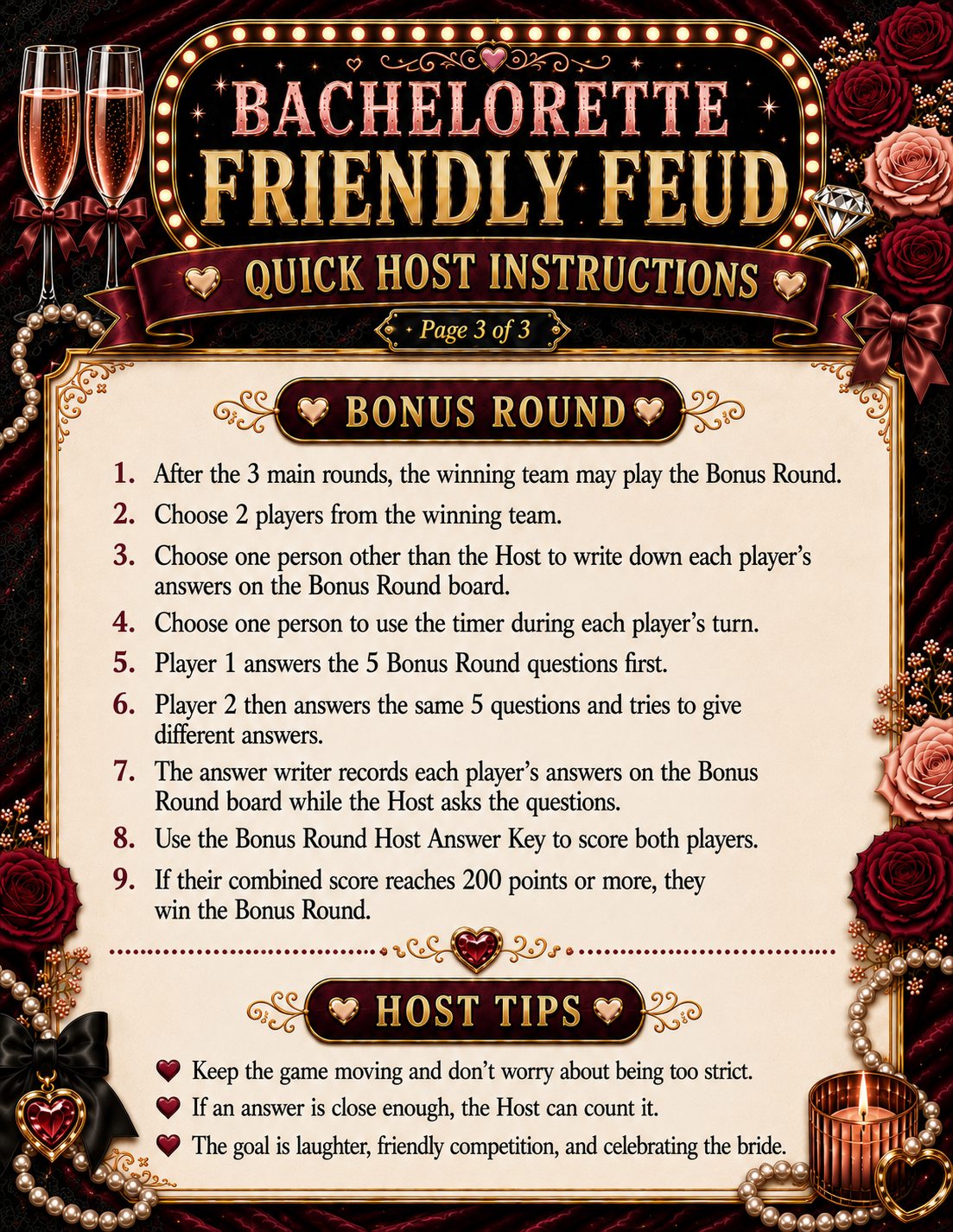 Friendly Feud Single Printable Bachelorette Game