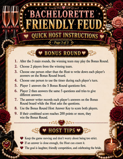 Friendly Feud Single Printable Bachelorette Game