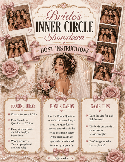 Bride’s Inner Circle Showdown Single Printable Bachelorette Game - 5 Different Themes