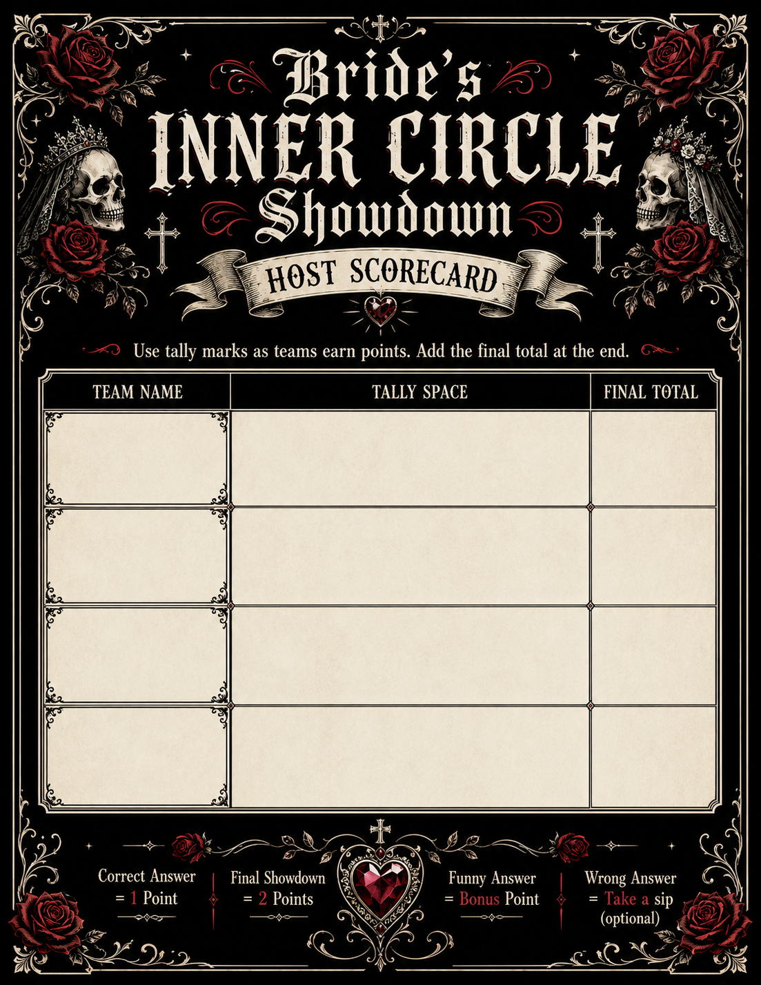 Bride’s Inner Circle Showdown Single Printable Bachelorette Game - 5 Different Themes
