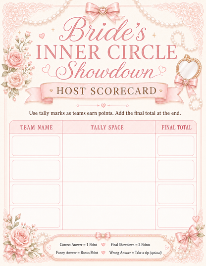 Bride’s Inner Circle Showdown Single Printable Bachelorette Game - 5 Different Themes