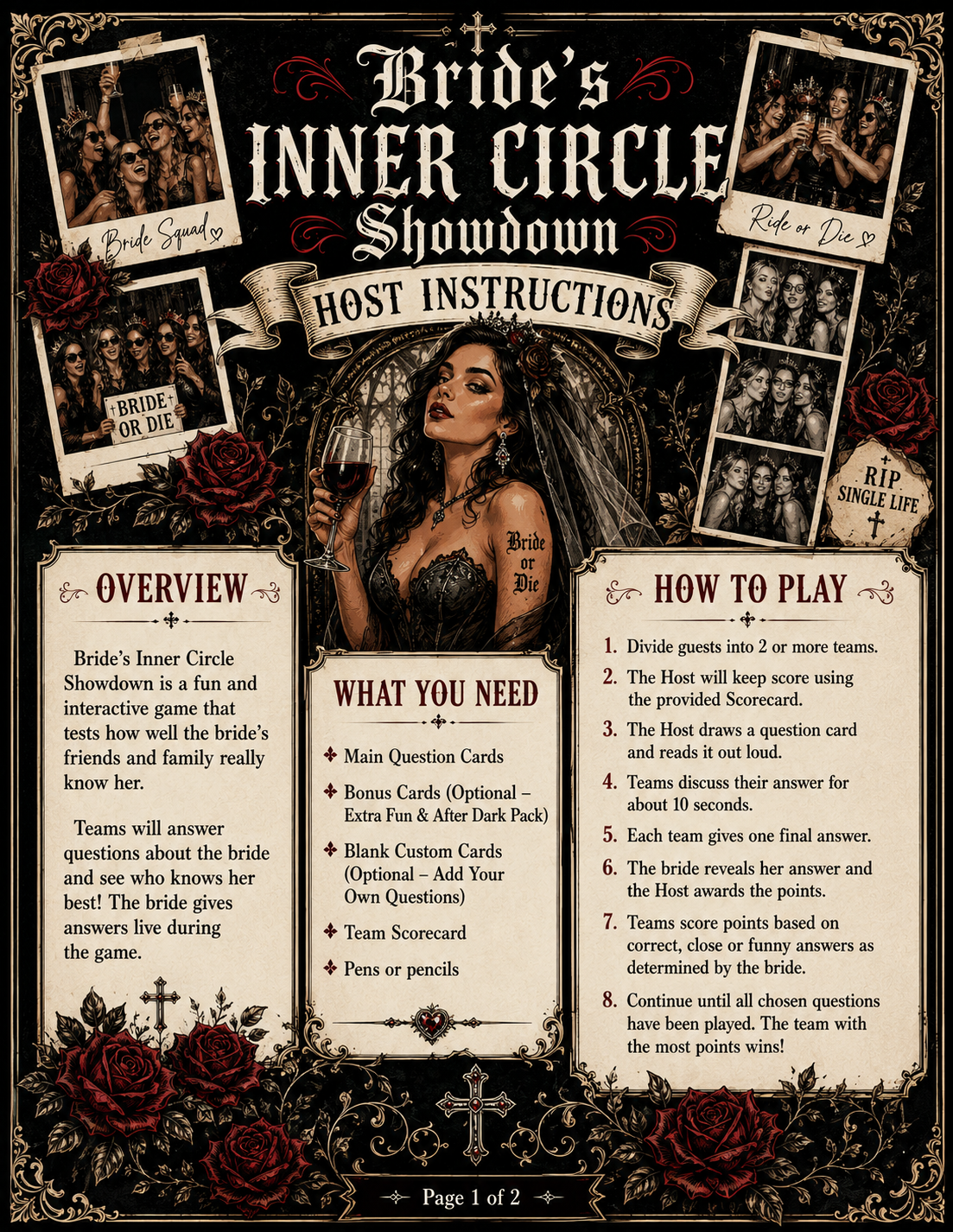 Bride’s Inner Circle Showdown Single Printable Bachelorette Game - 5 Different Themes