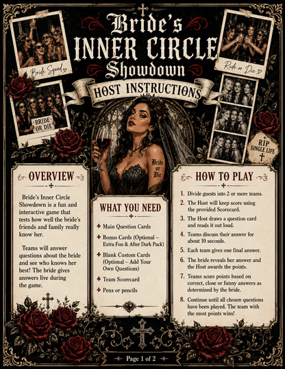 Bride’s Inner Circle Showdown Single Printable Bachelorette Game - 5 Different Themes