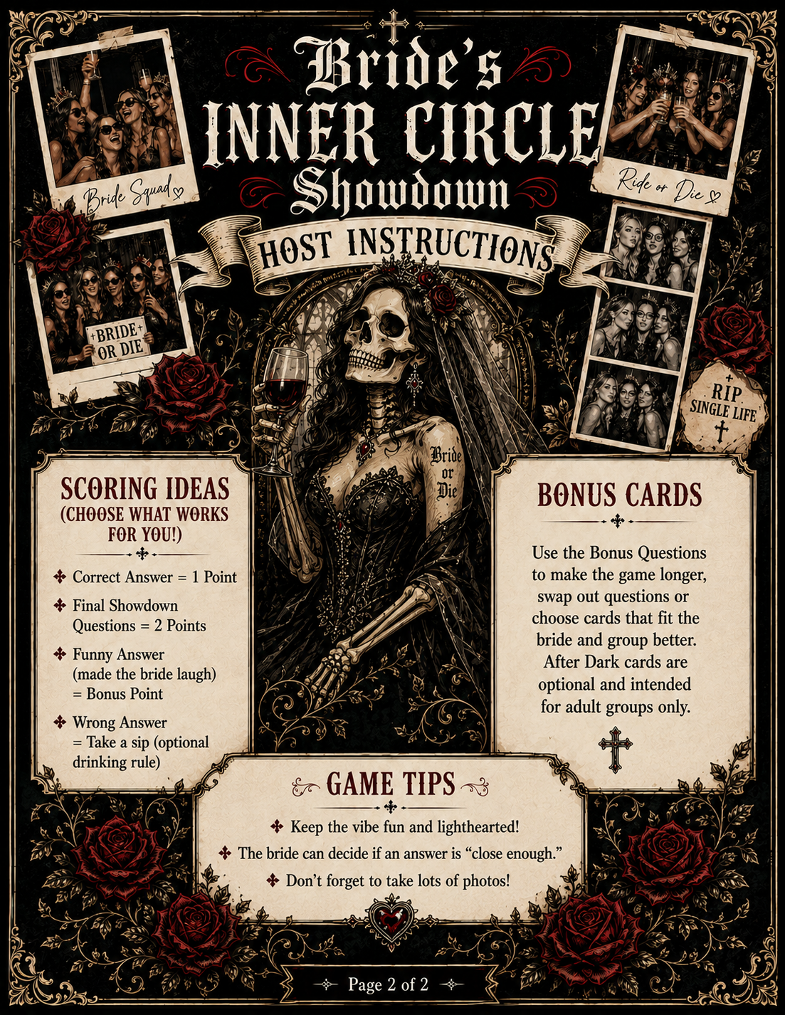 Bride’s Inner Circle Showdown Single Printable Bachelorette Game - 5 Different Themes