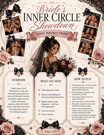 Bride’s Inner Circle Showdown Single Printable Bachelorette Game - 5 Different Themes