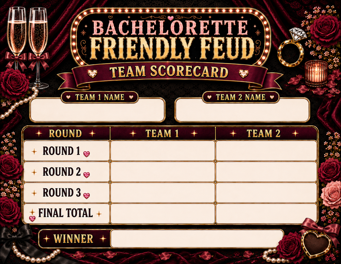 Friendly Feud Single Printable Bachelorette Game