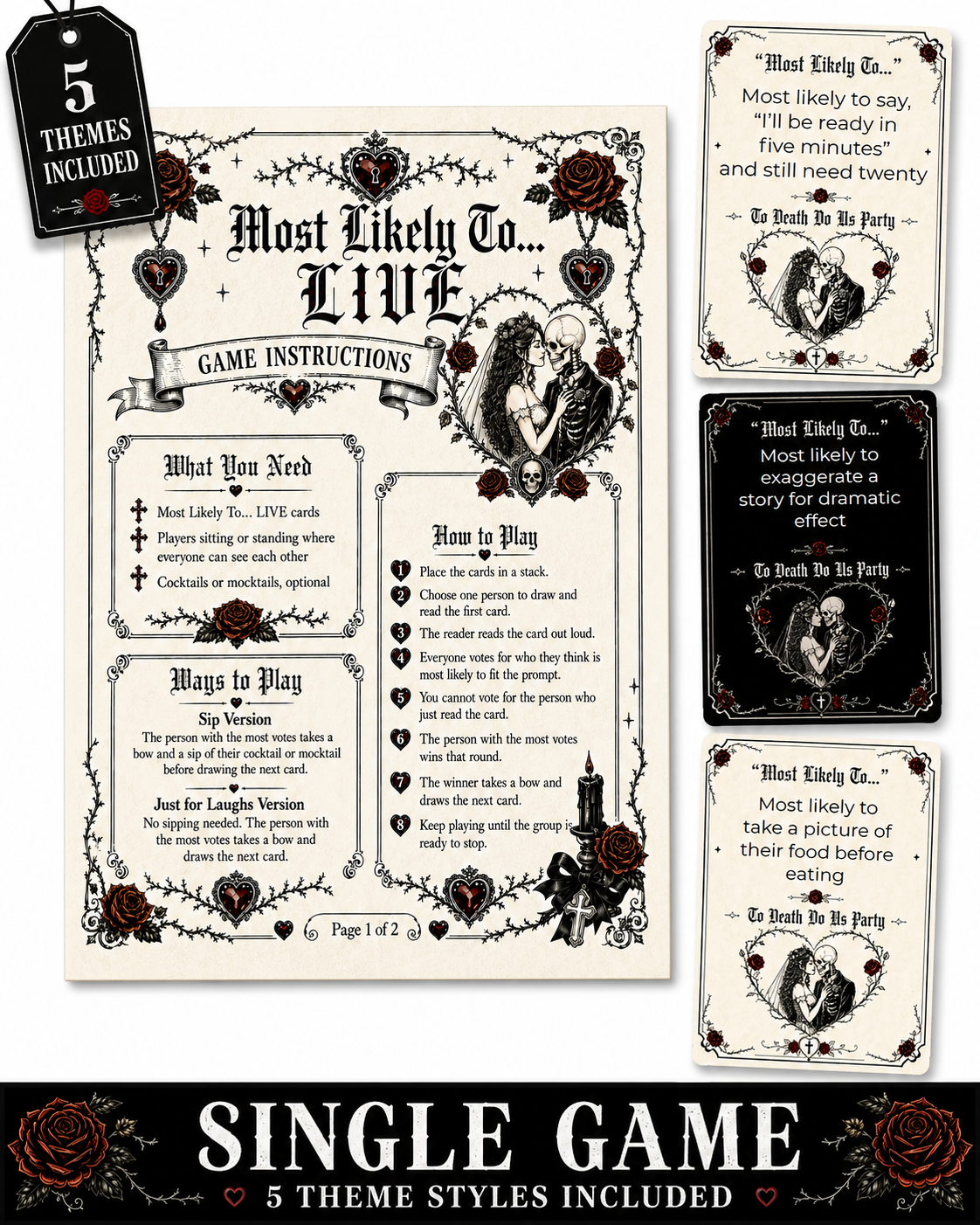 Most Likely To… LIVE Single Printable Bachelorette Game - 5 Different Themes