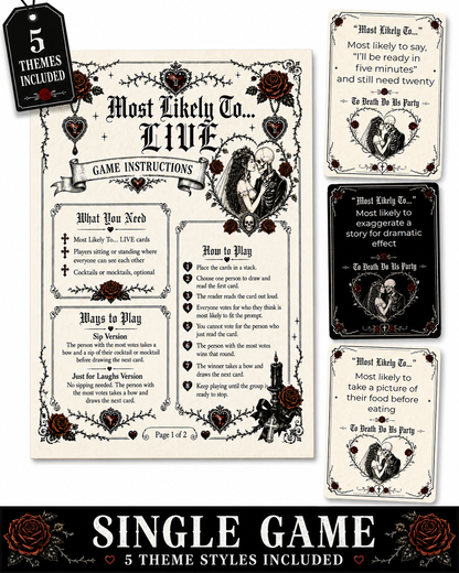 Most Likely To… LIVE Single Printable Bachelorette Game - 5 Different Themes