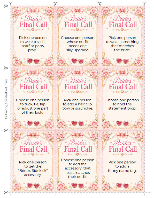 Bride’s Final Call Single Printable Bachelorette Game - 5 Different Themes