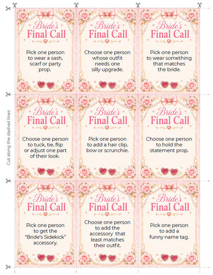 Bride’s Final Call Single Printable Bachelorette Game - 5 Different Themes
